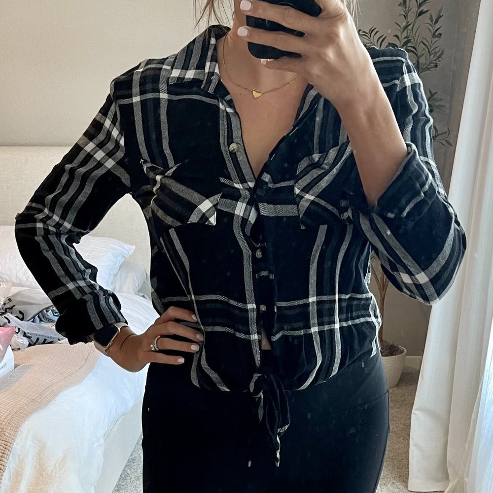 Black  Button Up Flannel with Tie